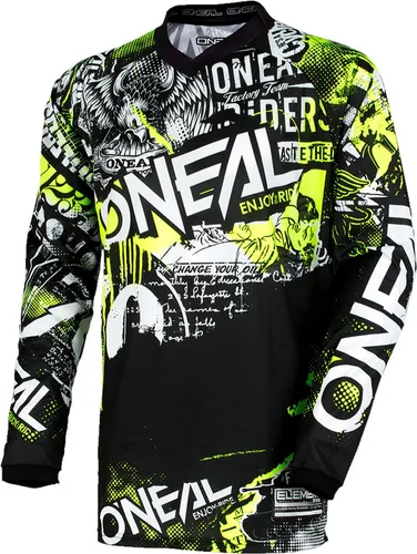 O'NEAL Motocross-Shirt Langarm Kinder - Element Youth Jersey Attack - Schutzkleidung für Kinder, atmungsaktiv mit eingenähtem Ellbogenschutz und optimaler Passform für maximale Bewegungsfreiheit beim MX und MTB.