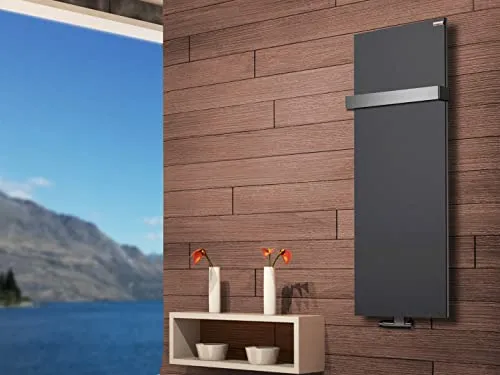 BADHEIZKÖRPER Design Mirror Steel 2 120x47cm 799 W anthrazit +1 Halter 50mm SZAGATO Handtuchwärmer Handtuchtrockner Handtuchhalter Paneelheizkörper vertikal Mittelanschluß Flachheizkörper