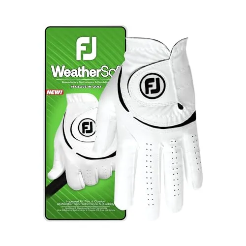 FootJoy WeatherSof Herren-Golfhandschuh, weiß, Größe M, auf der linken Hand getragen