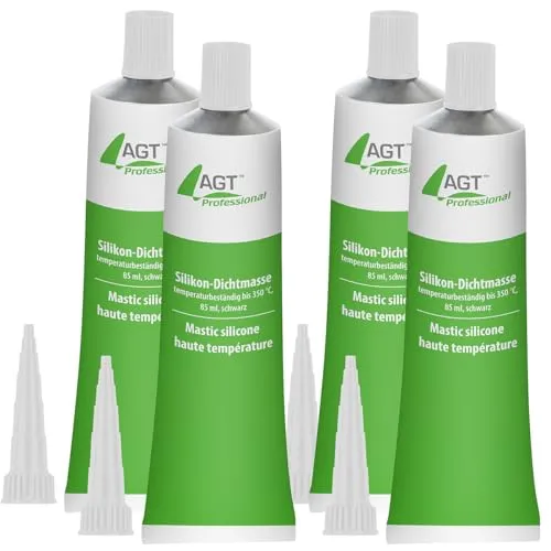 AGT Professional Kleber: 4er-Set Hochtemperatur-Silikon-Dichtmasse, je 85ml,bis 350 °C, schwarz (Dichtmittel, Dichtungsmittel, Kaltschweißpaste)