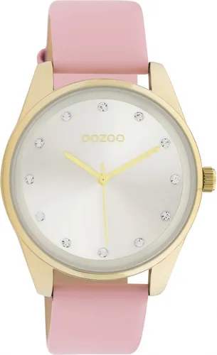 Oozoo Damenuhr C11045 - Elegante Armbanduhr mit Lederband - Armbanduhren für Damen, stilvolle Kombination aus goldfarbenem Gehäuse und rosa Lederarmband, ideal für jeden Anlass.