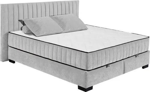 NAGOL C Boxbett 180x200, Silber - Bequemes Doppelbett mit Bettkasten und Premium 9-Zonen-Federkern Wendematratze - 205 x 114 x 214 cm (B/H/T)