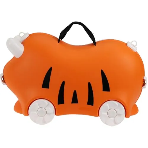 Annastore Kinder Reisekoffer Handgepäck Kinderkoffer – Tier-Design Koffer mit Sitzfunktion-Multifunktionsband Hartschale – Trolley für Reisen, Urlaub & Spielspaß (52 x 21 x 32 cm) (Orange)
