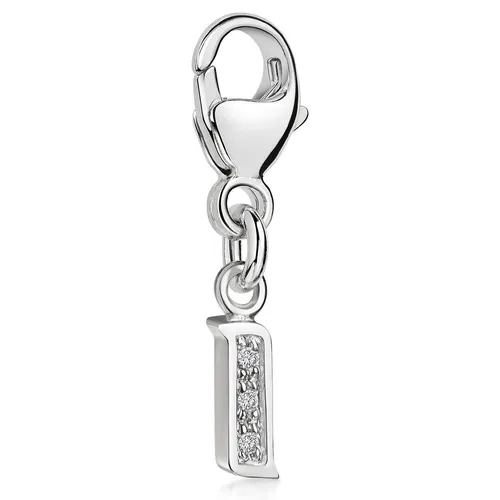 MATERIA I Buchstabe Charms Anhänger Silber 925 - Charm-Anhänger aus 925er Silber, funkelnd besetzt mit weißen Zirkonia-Steinen. Ideal für individuelle Armbänder und Ketten.