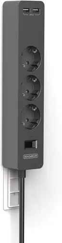 Fach Steckdosenleiste 2 USB Mehrfachsteckdose Wandmontage 1,5m kabel Schwarz 3