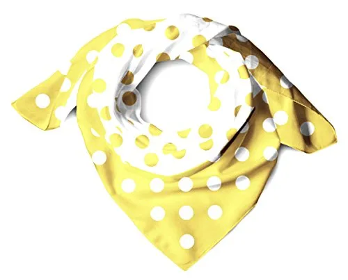 TigerTie Seiden Satin Nickituch in zitronengelb weiss gepunktet - Größe 50 x 50 cm