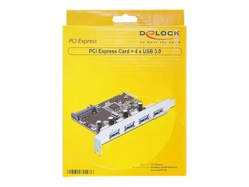 Delock PCI Express Karte - 4 x extern USB 3.0, hohe Datentransferraten bis zu 5 Gbps für schnelle Datenübertragung
