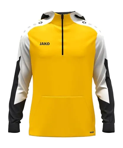JAKO Unisex Zip-Hoodie Dynamic in Gelb/Weiß/Schwarz, XL - Sportjacke aus 100% recyceltem Polyester, atmungsaktiv und ideal für kühle Tage. Mit praktischer Tasche für Stauraum und angenehmes Tragegefühl beim Sport.
