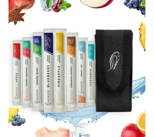 Wunder Zahnstocher Mundpflegecenter Wunder Zahnstocher mit Geschmack - Ledertasche + 80er Single Pack