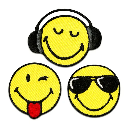 Aufnäher / Bügelbild - Set Smiley 3tlg. COOL – gelb – Ø3,5cm