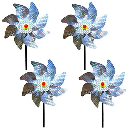 Wenxiaw Vogelschreck Windrad Obstgarten Windmühle Vogelabwehr Vertreiben Vögel Reflective Vogelabwehr zum Gartenschutz,Obstgarten, Installation des Referenzbildes,Taubenschreck für balkon,4 Stück,40cm