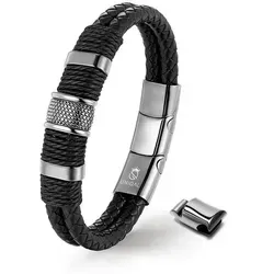 UNIQAL.de Lederarmband PREMIUM STYLE Geflochtenes Echtleder mit Edelstahl & Magnetverschluss (elegantes Accessoire für Männer, Business & Freizeit, Zeitlose Geschenkidee), handgefertigt in Deutschland silberfarben 23 cm
