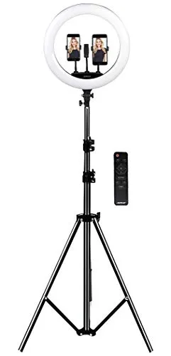 Somikon XL-LED-Ringlicht mit Smartphone-Halter - Blitzgeräte, dimmbar und ideal für perfekte Beleuchtung bei Fotos und Videos, Ø 46 cm für optimale Ausleuchtung