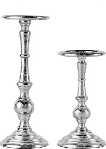 MichaelNoll Kerzenständer 2er Set Silber - Elegante Deko für Stumpenkerzen - Kerzenständer in Silber, handgefertigt aus schwerem Aluminium, ideal für Stumpenkerzen. Ein luxuriöses Deko-Highlight für dein Zuhause oder Gastronomie.
