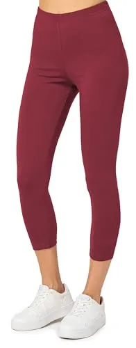 Produktbild Merry Style Damen Leggings 3/4 aus Baumwolle mit Stretch – Leichte Capri Leggings Damen aus atmungsaktiver, elastischer Baumwolle, ideal für Yoga Sport Freizeit Reisen MS10-199 (Weinrot, XS)