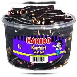 HARIBO Konfekt-Stangen (1,2 kg) - Fruchtgummis/Lakritze mit fruchtiger Konfektmasse in Himbeere, Kokos, Saftorange und Zitrone, umhüllt von einem würzigen Lakritzmantel – ein Genuss für Lakritzliebhaber!