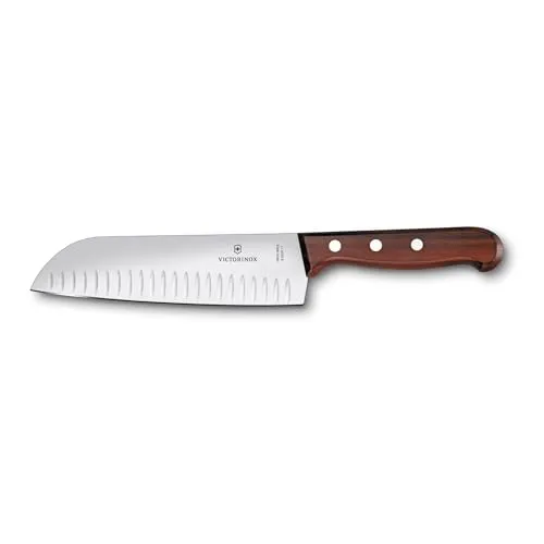 Victorinox Wood Santokumesser 17 cm - Santoku-Messer - Extra scharfe Klinge mit Kullenschliff und ergonomischem Holzgriff. Ideal für präzises Schneiden und alltägliches Kochen. Schweizer Qualität und edles Design für jeden Koch.