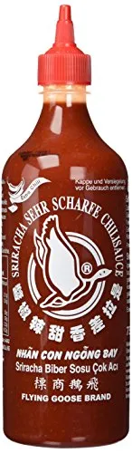 FLYING GOOSE Sriracha sehr scharfe Chilisauce, sehr scharf, rote Kappe, Würzsauce aus Thailand, 1 x 455 ml