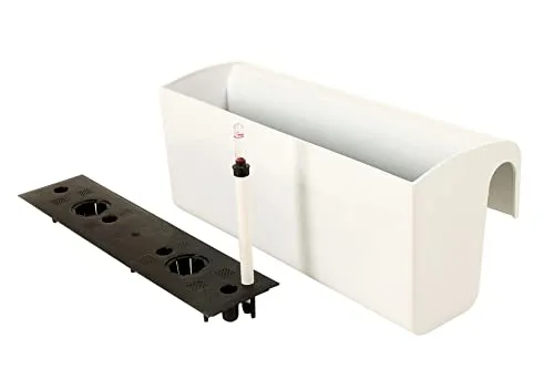 VIVANNO Balkonkasten Classico Weiß 50 cm mit Bewässerungssystem - Garten-Zubehör: Schmaler Pflanzkasten für Balkon-Geländer, wetterfest und frostsicher, mit integriertem Wasserspeicher für optimale Pflanzenbewässerung.