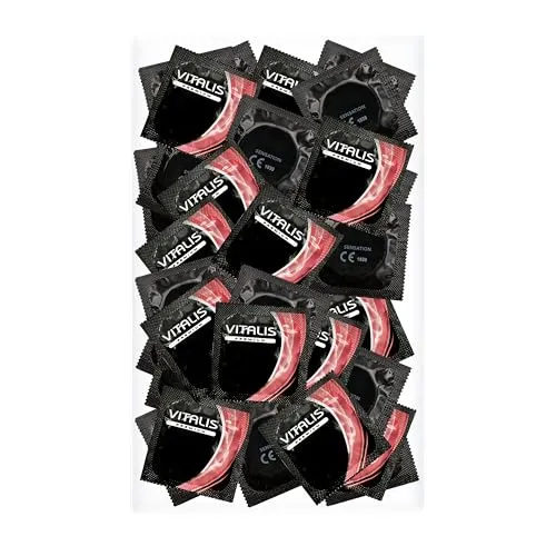 VITALIS 100 Kondome Pack Sensation mit Riefen & Noppen - Kondome für Männer, hauchdünn mit nur 0,07 mm Wandstärke für maximales Empfinden und ein intensives Haut-an-Haut-Erlebnis. Genoppt und gerippt für aufregende Sinnesreize.