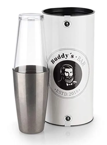 Buddy´s Bar Boston Shaker - 700 ml Becher + 400 ml Glas - Cocktailshaker aus lebensmittelechtem Edelstahl, ideal für Profis und Hobbybartender, inklusive Geschenkbox für besondere Anlässe.