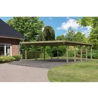 Karibu Doppelcarport Classic - Carport aus standfestem Nadelholz mit wetterfestem PVC-Dach, idealer Schutz für Ihr Fahrzeug gegen Regen, Hagel und Hitze.