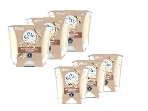 Glade Duftkerzen Set Romantic Vanilla Blossoms 6 Stück, 112 g & 204 g, Duftkerzen für Zuhause, Raumduft Kerzen mit Vanilleduft