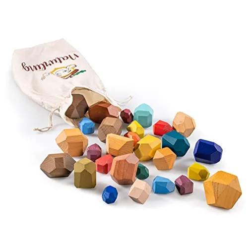 digitCUBE naturling Balancier Stapelsteine - Montessori Holzspielzeug 28 Stück Maxi Set - HANDGEFERTIGT - Einzigartige Holzsteine in verschiedenen Formen und Farben, ideal für kreatives Spielen und Lernen ab 3 Jahren. Fördert die Feinmotorik und die Koordination durch Balancieren und Stapeln.