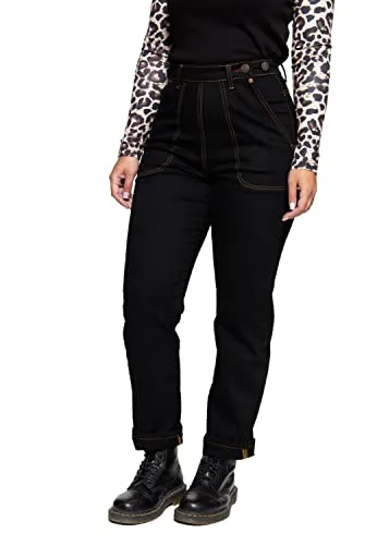 Queen Kerosin Damen 50´S Vintage Jeans High Waist Regular Fit Baumwoll Denim Teilungsnähte