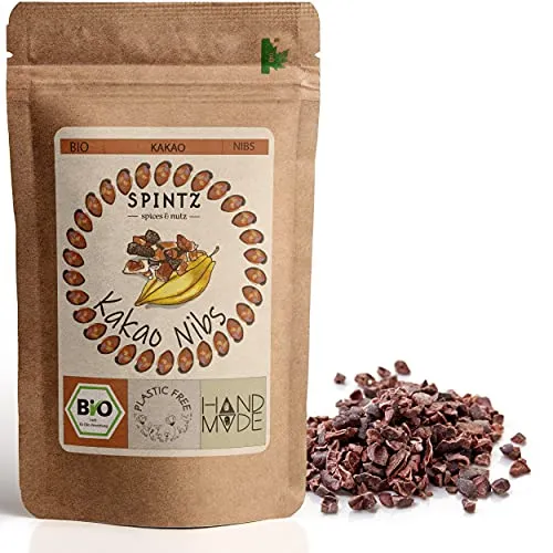 SPINTZ® 1000g Bio Kakao Nibs - plastikfrei verpackt - Kakaonibs roh, gebrochene Kakaobohne - Kakaobohnensplitter - vegan, natürlich- Schokoladenersatz - 100% Rohkost, Rohkakao - Organic Raw Cacao Nibs