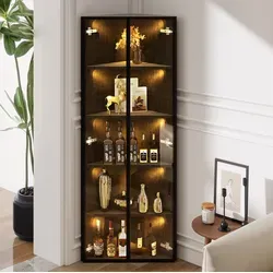 Eckvitrine Aus Mdf Und Glas In Schwarz 62 X 35 X 160 Cm Mit Integrierter Led-beleuchtung Und Soft-close-türen