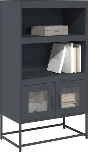 vidaXL Highboard Anthrazit 68x39x123 cm Stahl - Kommode aus robustem kaltgewalztem Stahl mit 2 Fächern und 2 Türen für optimalen Stauraum, ideal für ein modernes Zuhause. Flexibler Türeinbau und praktische Griffe für einfachen Zugang.