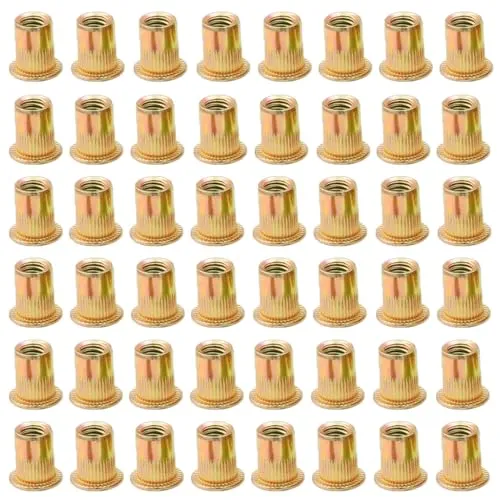 LCOUACEO Nietmuttern M5 Blindnietmuttern, 200 Stück Flachkopf Gewindehülsen Einschraubmutter, Kohlenstoffstahl Farbzink Einnietmuttern M5 Senkkopf für Metall Kunststoff (10mm x 13mm)