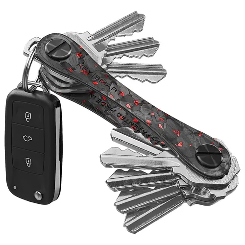 KeySmart Original Kompact Schlüsselanhänger Geschmiedeter Faserkohlen Carbon Rot