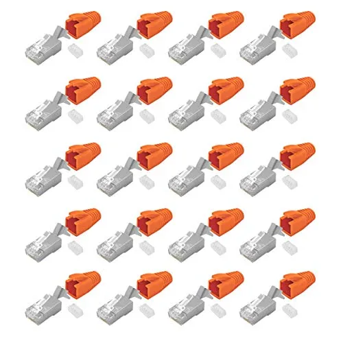 ARLI Cat7 Netzwerkstecker 20x RJ45 Stecker Netzwerk Modular mit Zugentlastung Knickschutz Tülle Einführhilfe für Verlegekabel Cat 5e / 6 / 6a / 7 / 7a / 8.1 AWG23 8 polig Plug (20 Stück)