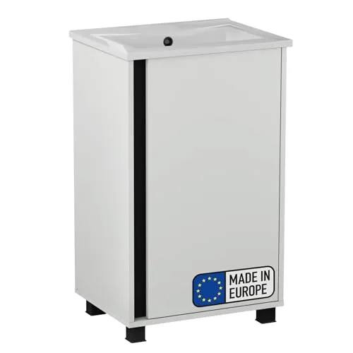 BadeDu LULE Waschbecken mit Unterschrank – 51 cm breit in Weiß - Waschplätze mit elegantem Keramikwaschbecken, platzsparendem Unterschrank und flexiblem Türanschlag – ideal für ein modernes Badezimmer.