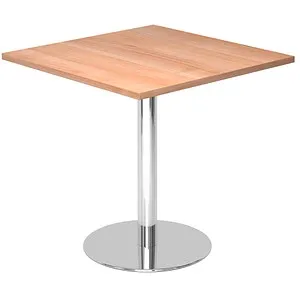 Hammerbacher Besprechungstisch STF88 - Quadratisch 80x80cm - Konferenztisch in Nussbaum mit strapazierfähiger, melaminharzbeschichteter Tischplatte und sicherem Stand durch verchromtes Gestell. Ideal für Besprechungen und moderne Büros.