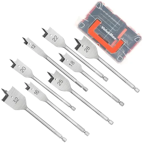 ValueMax Holzbohrer-Set mit Flachbohrern 55-tlg., Bit- und Bohrer-Set | mit Sechskantschaft für schnellen Wechsel, geeignet für Holz-, Metall- und Betonbohrungen, mit Kunststoffkoffer