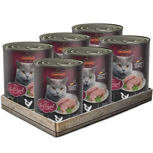 g Leonardo Geflügel pur Getreidefreies Nassfutter für Katzen | Dose 6 x 800