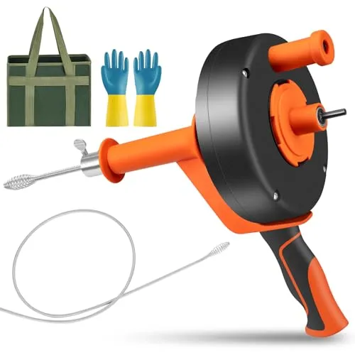 Rohrreinigungsspirale 13m - Umweltfreundliche Abflussspirale für Küchen und Badezimmer - Rohrreinigungswellen: Wiederverwendbare Spirale mit 13m elektropolierter Feder, ideal für effektive Beseitigung von Verstopfungen in verschiedenen Rohrformen und -materialien.