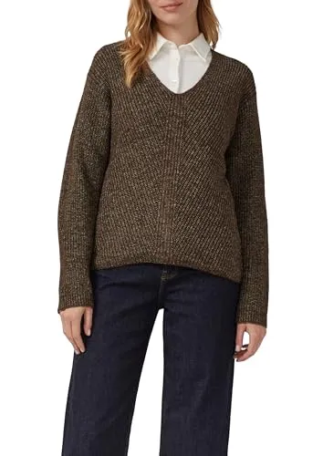 s.Oliver RED LABEL Regular Fit Strickpullover in Dunkelbraun, Größe 40 - Stylischer Damen Strickpullover mit Woll-Anteil, melierte Optik und V-Ausschnitt für vielseitige Kombinationen im Alltag. Angenehm locker im Regular-Fit und aus weichem Baumwoll-Mix gefertigt.