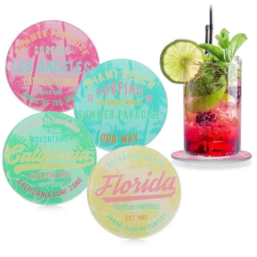 com-four® 4x Glas-Untersetzer für Getränke - Runde Getränkeuntersetzer für jeden Tisch - Untersetzer aus Glas mit 