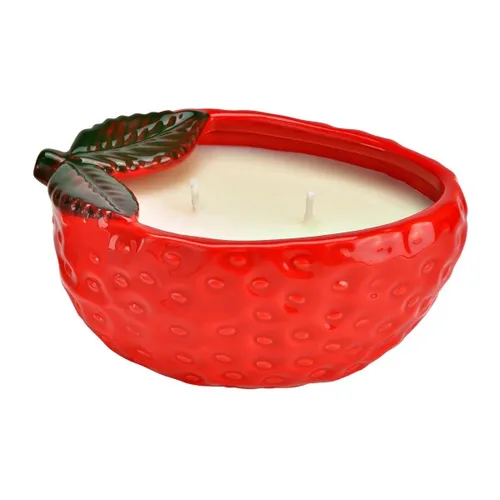 Wurm, Windlicht Erdbeere aus Keramik mit Duftkerze 280g, Rot (B/H/T) 14x6x10cm,