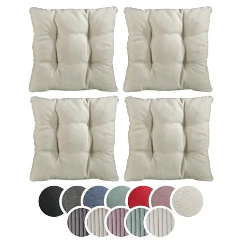 sleepling Stuhlkissen 4er-Set, weicher Möbelstoff, 38 x 38 cm, Sitzkissen in Farbe beige