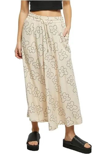 Urban Classics Damen Rock Ladies Viscose Midi Skirt softseagrassflower L - Röcke für Damen, weit fallender Midi Rock aus Viskose mit floralem Design, ideal für lässige Sommerlooks und bequemem Tragekomfort durch elastischen Gummibund.