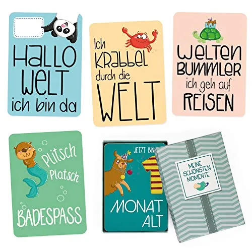GLÜCKSWOLKE - 40 Baby Meilensteinkarten, Motiv-Auswahl Junge oder Mädchen, hochwertige Fotokarten, Babykarten - Karten Set Meilensteine, besonderes Geschenk zur Geburt, Babyparty, Taufe (Jungs)