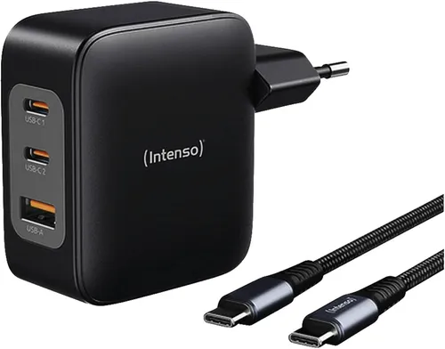 Intenso Power Adapter 100W W100ACC GaN + C520C - LADEGERÄTE - Universeller USB Charger mit Qualcomm Quick Charge Technologie, ideal für Handys, Notebooks und Tablets, für schnelles Aufladen.