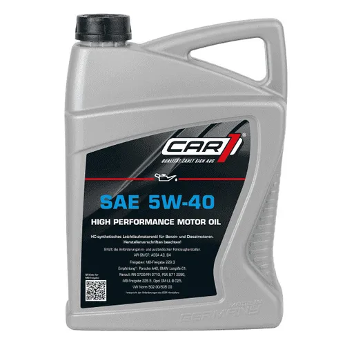 Motorenöl SAE 5W-40 5 Liter - Hochleistungs-Leichtlauföl - Motoröl der Klasse API: SN/CF, ACEA: A3/B4, JASO MA2, ideal für hohe Leistung und optimalen Schutz in modernen Motoren.