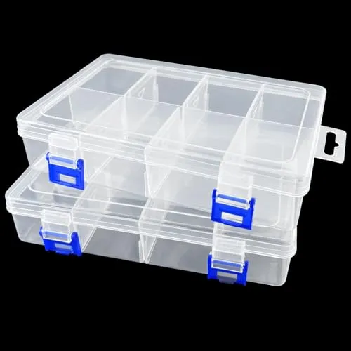 Gentpovth Universelle Sortierboxen, 2 Stück 8 Gitter Praktische Aufbewahrungsbox mit Deckel, Kleinteile Organizer, mit Verstellbaren Fächern, für Perlen, Plastic Saatgut, Schrauben und Schmuck
