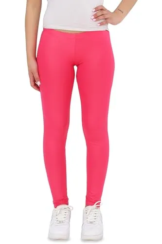 Easy Young Fashion - Damen Basic Leggings in Matt oder Glanz-Optik - atmungsaktive weiche Lange Hose LG08 - Pink Glanz-Optik